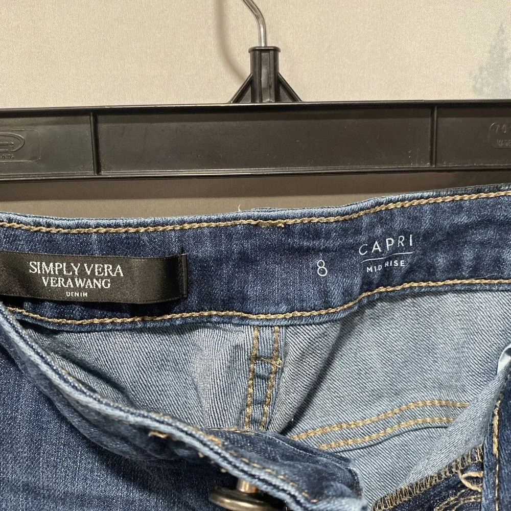 Simply Vera Vera Wang Capri Jeans Womens 8 Blue Dark Wash Mid Rise